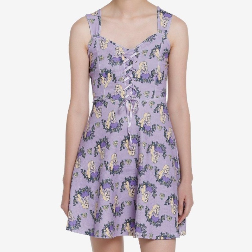 Disney Tangled Rapunzel Floral Lace-Up Dress Hot‎ Topic